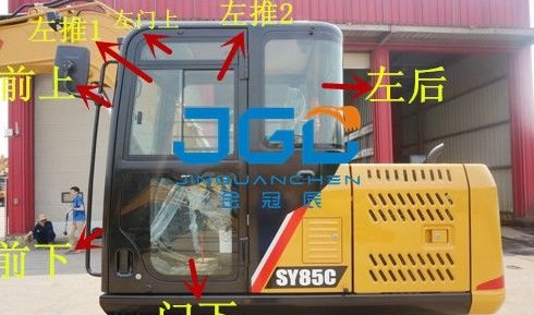 SY85C 70 95C Máy xúc bánh trước Cửa sổ phía sau và kính chắn gió trên và dưới