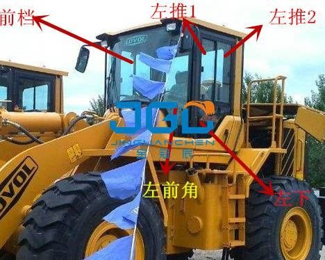 ETX956 955 Máy xúc lật Dừng phía trước Dừng phía sau Cửa sổ bên trái và bên phải Kính chắn gió góc bên